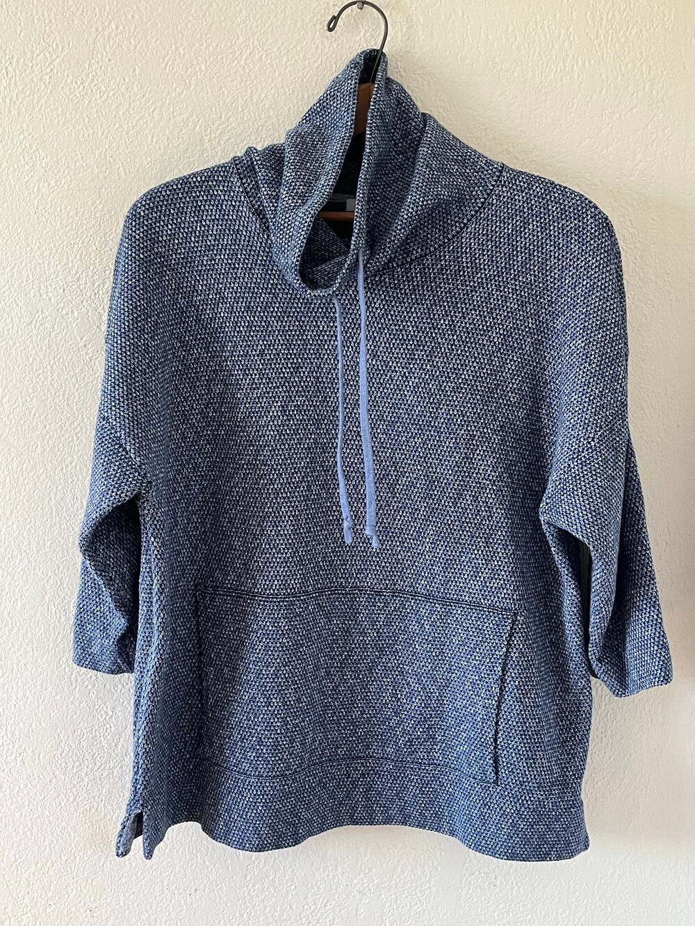 Women's Pure Jill Indigo Blue Marled Funnel Neck Pullover Sweater Hoodie Sz S